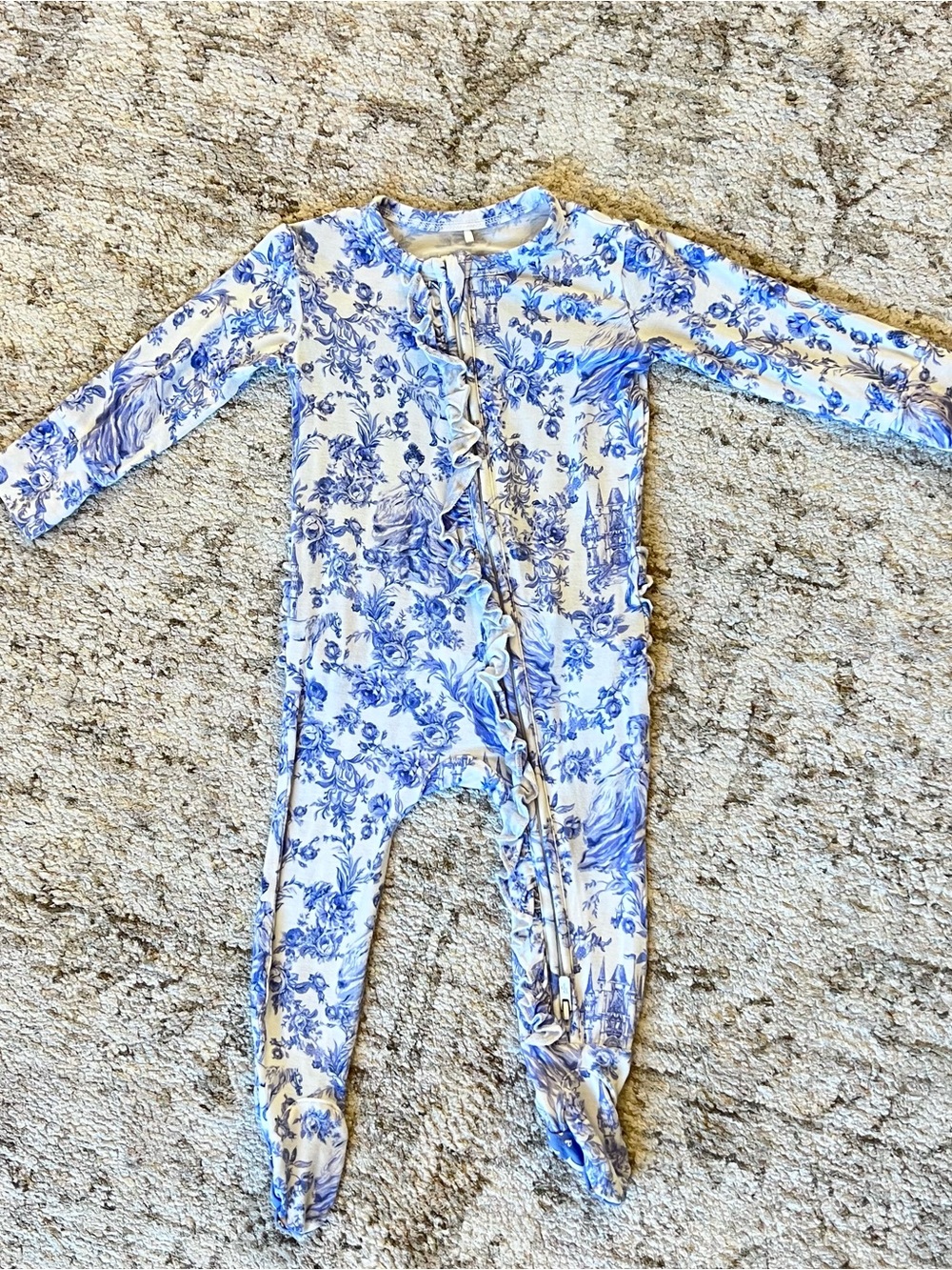 Posh Peanut Briar Footie Ruffled Zippered One Piece Bamboo Blue White 3-6 Months